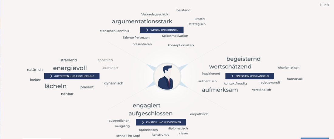 Beispiel einer Stärkenkompass-Auswertung mit vier Kompetenzfeldern